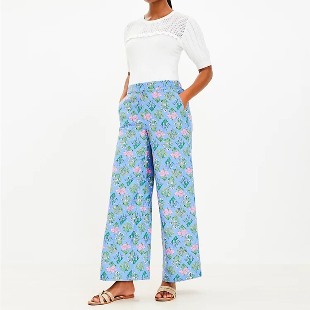 XSP Loft Fluid Wide Leg Linen Blend Pant Bouquet 💐 Print